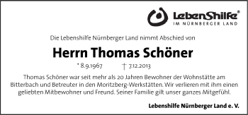 Traueranzeige von Thomas Schöner von Pegnitz-Zeitung